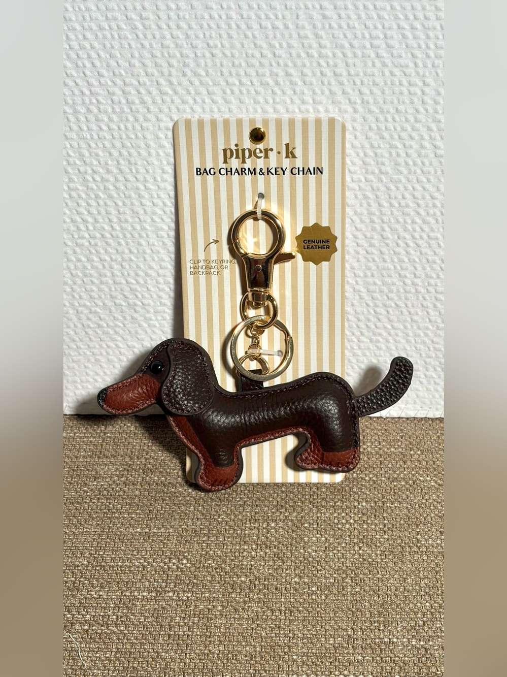 piper • k - WEENIE DOG KEYCHAIN Brown Leather Dachshund Bag Charm & Key Chain - Picture 2 of 6
